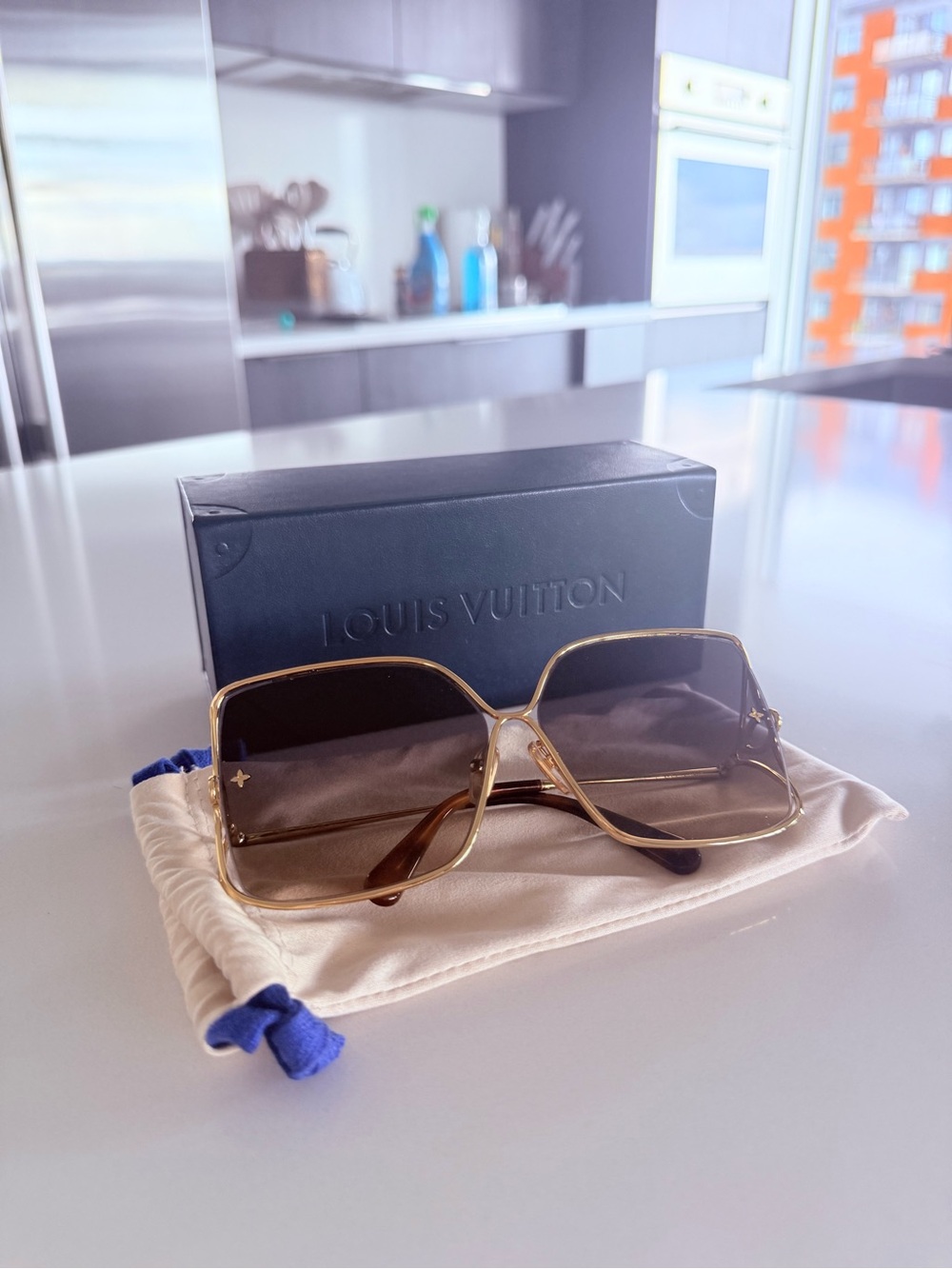 Louis Vuitton Gold-Tone Frame Brown Gradient Square Sunglasses
